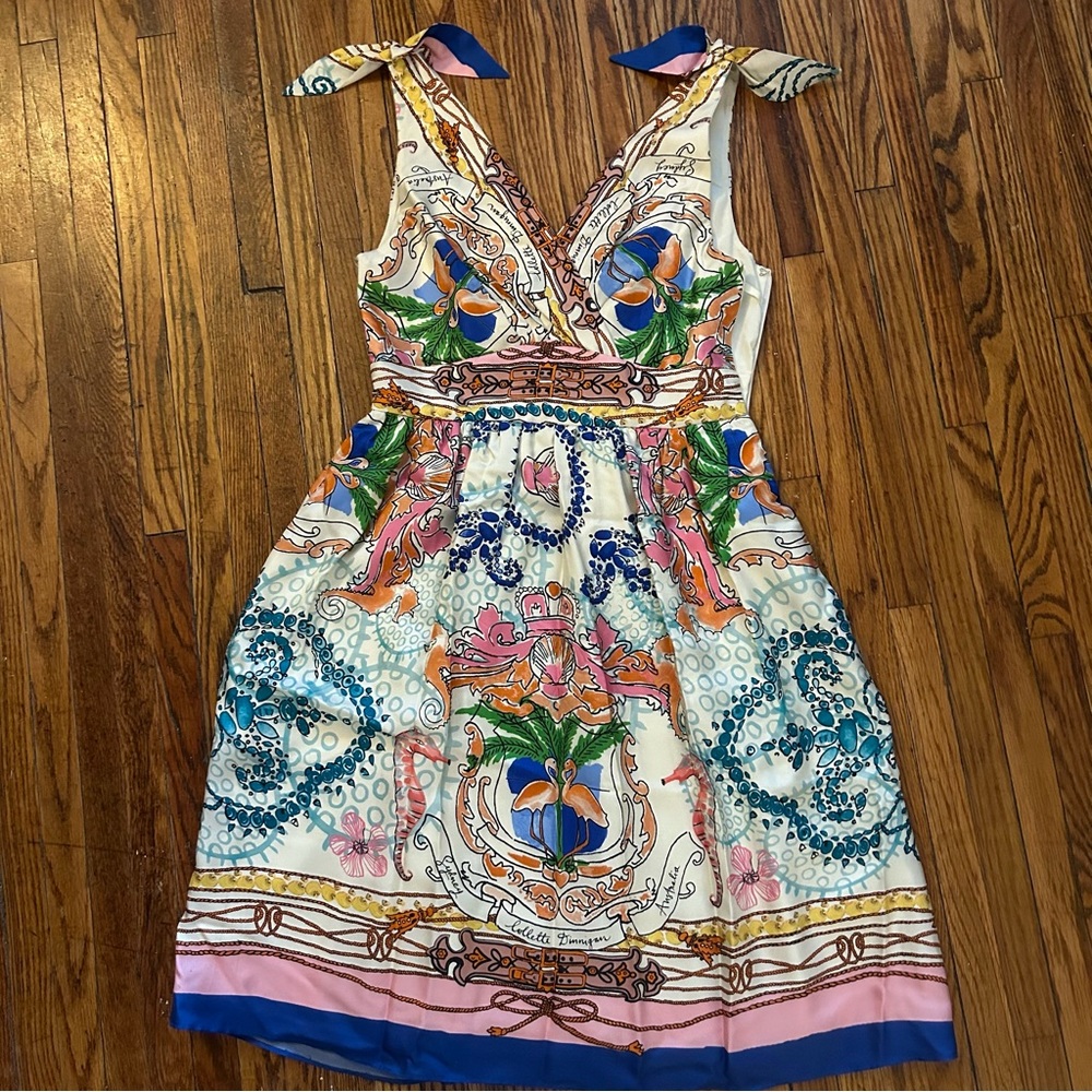 Anthropologie Floral Printed Tie-Shoulder Midi Dress in White, Blue, Pink